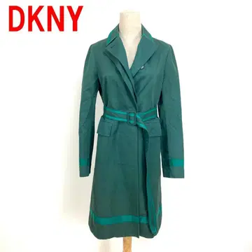 A4604 dkny 다나 캐런 롱 코트 면 린넨 그린 4