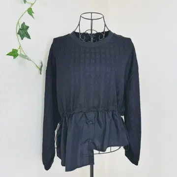 멜란지 비대칭 컷 티셔츠 허리 드로우 스트링 절개