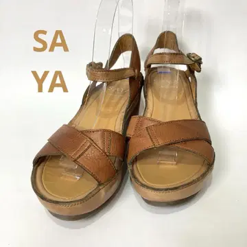 SAYA 사야 샌들 앵클 스트랩 웨지솔 주름 가죽 M 사이즈