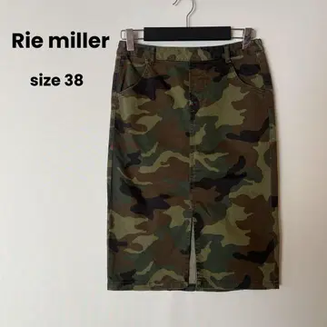 Rie miller 카모플라주 카모 패턴 I 라인 스커트 슬릿 카키 38