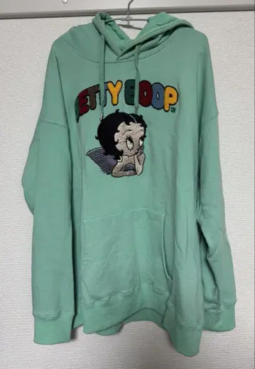 BETTY BOOP 자수 후드 부착 후드티 민트 그린