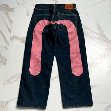 EVISU 데님 팬츠 빅 카모메 핑크 31 x 35 인디고 블루