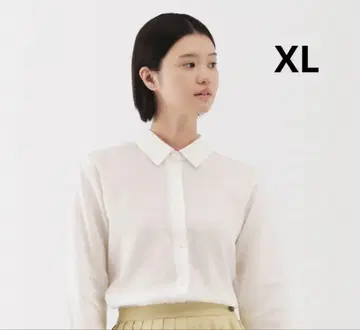 무인양품 MUJI 린넨 워시드 레귤러 카라 긴팔 셔츠 여성용 화이트 XL