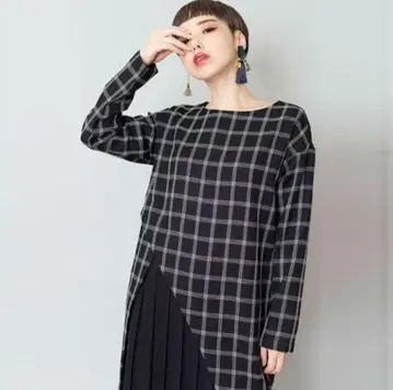 오즈모시스 플리츠 체크 원피스