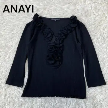 ANAYI 아나이 리브 니트 프릴 블랙 티셔츠