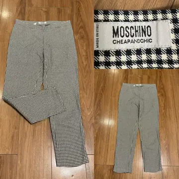 MOSCHINO 모스키노 깅엄 체크 크롭 팬츠 화이트 블랙 M