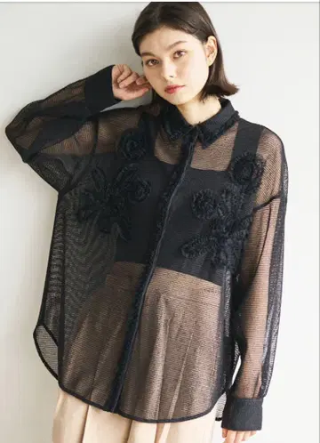 코코딜 엠보이 메쉬 셔츠 블랙