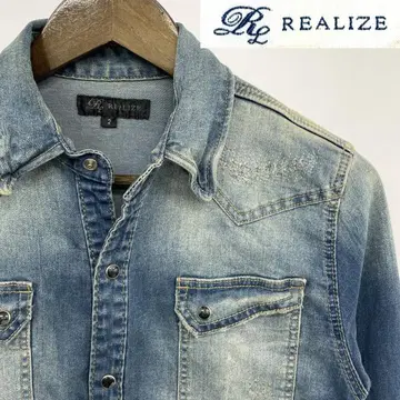 REALIZE 리얼라이즈 스트레치 데님 셔츠 데미지 가공 M 상당