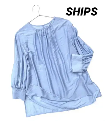 SHIPS 프론트 개더 크루넥 블라우스 블루