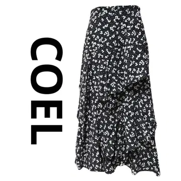 새상품급 COEL 코엘 플라워 프린트 스커트 티어드 스커트 블랙 M