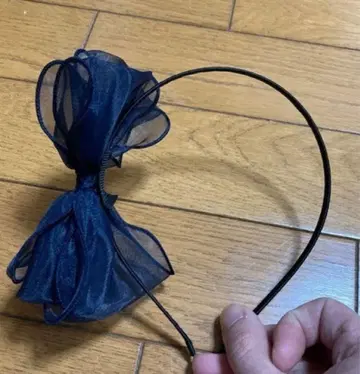 네이비 쉬폰 리본 헤어밴드