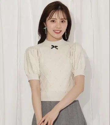 WILLSELECTION 다이아 무늬 펄 퍼프 니트
