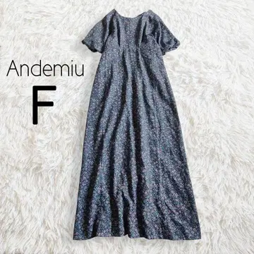 꽃무늬 퍼프 슬리브 원피스 Andemiu 안데뮤 네이비 롱 반팔