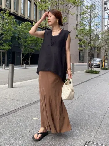 새상품 DOUDOU 두두 미실루엣 큐프라 플레어 스커트