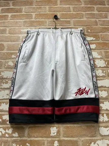 90s 후부 FUBU 하프 팬츠 테이프 로고 USA제 화이트 원포인트