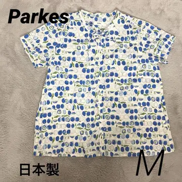 일본제 Parkes 파크스 반팔 블라우스 M 북유럽 사과 블루 리버티