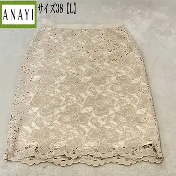 아나이 꽃무늬 전체 레이스 무릎 기장 스커트 베이지 사이즈 38 L