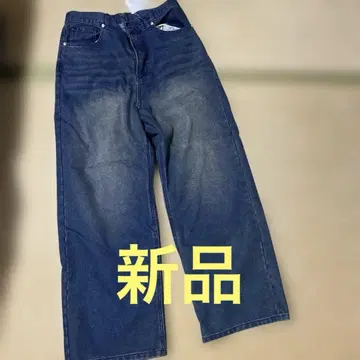 와이드 레그 데님 팬츠 다크 블루