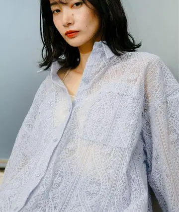 KBF 시어 자수 BIG 셔츠 라이트 블루