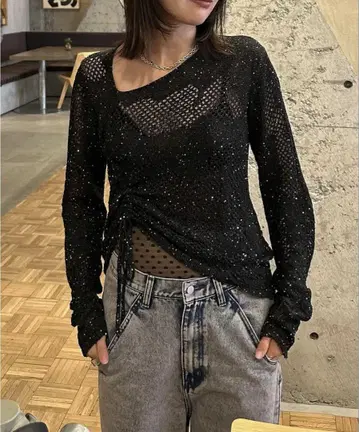 크누트마르프 비대칭 시어 라메 니트 블랙