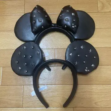 디즈니 머리띠 페어 블랙 가죽 스터드 미키 미니