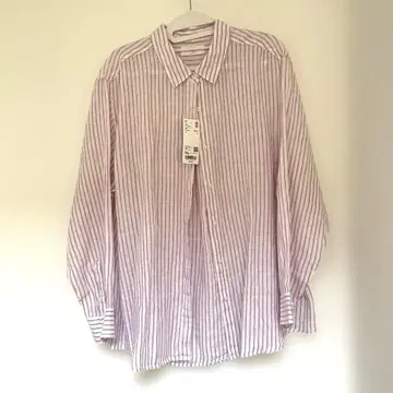 프리미엄 린넨 스트라이프 셔츠 퍼플 3XL