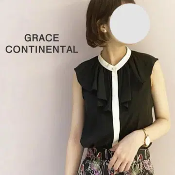 새상품급 그레이스 콘티넨탈 바이컬러 개더 프릴 슬리브리스 블라우스 I3