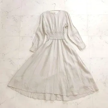 미라 오웬 린넨 롱 플레어 원피스 개더 100% 퓨어 린넨