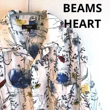 BEAMS HEART 올 패턴 셔츠 반팔 L 사이즈 남성용 빔즈 하트