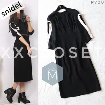 p708 snidel 바이컬러 원피스 펄 M 깔끔한 블랙 검정