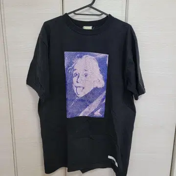 아인슈타인 프린트 빈티지 티셔츠 블랙