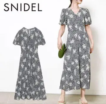 SNIDEL 프론트 버튼 프린트 내로우 원피스