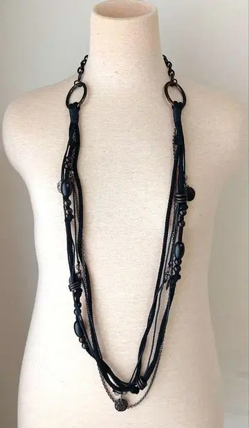 체인 로프 비즈 롱 목걸이 블랙