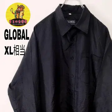 usa 구제 의류 GLOBAL 긴팔 버튼 폴리 셔츠 XL 상당 블랙