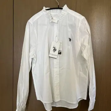 U.S. POLO ASSN. 프릴 옷깃 화이트 피케 셔츠
