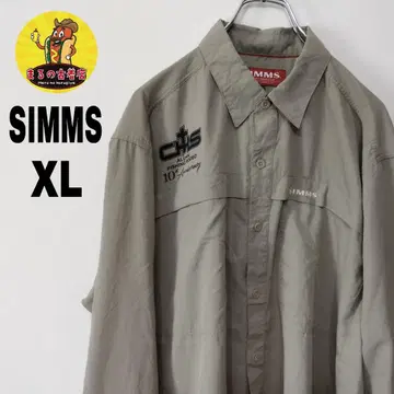 usa 구제 의류 SIMMS 긴팔 버튼 낚시 셔츠 XL 라이트 카키