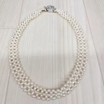 y 천연 펄 진주 초커 목걸이 SILVER