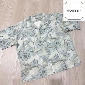 MOUSSY 지도 패턴 반팔 셔츠 스카이블루 파랑