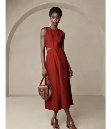 BANANA REPUBLIC 슬리브리스 린넨 원피스 빨간색 XS 사이즈