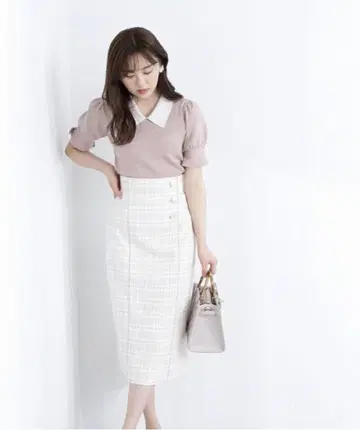 하이 웨스트 체크 타이트 스커트 프로포션 바디 드레싱 M