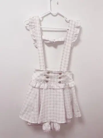 리즈리사 서스펜더가 달린 깅엄 체크 트위드 치마바지 핑크