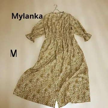 Mylanka 밀라노카 꽃무늬 긴팔 맥시 원피스 머스타드 키 넥
