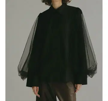 HER. 얇은 명주 그물 도킹 블라우스 HER. 블라우스 튤 블라우스