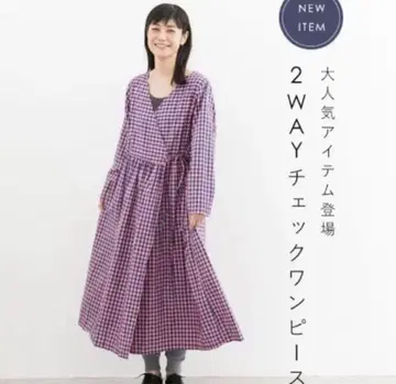 택 포함 새상품 ichi 이치 어른스러운 네이비 코디 체크 카슈쿨 원피스