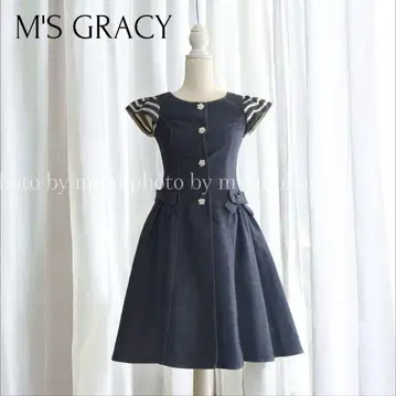 M'S GRACY*소매 보더 꽃 버튼 원피스