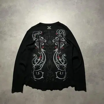 00s 스컬 크로스 써멀 컷티 y2k