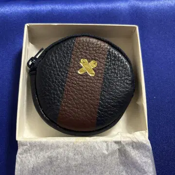 가죽 코인 케이스 블랙과 브라운 (게이오 마크?)