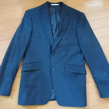 자라 네이비 체크 무늬 테일러드 자켓
