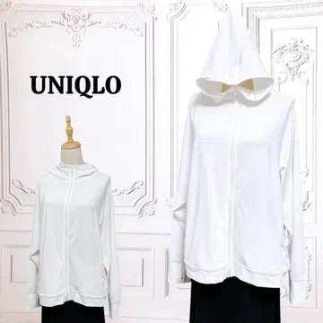 유니클로 후드티 [2XL] 화이트 무지/심플 UV/자외선 차단 긴팔