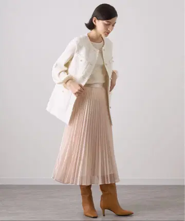 아나이 베이지 플리츠 스커트 롱 기장